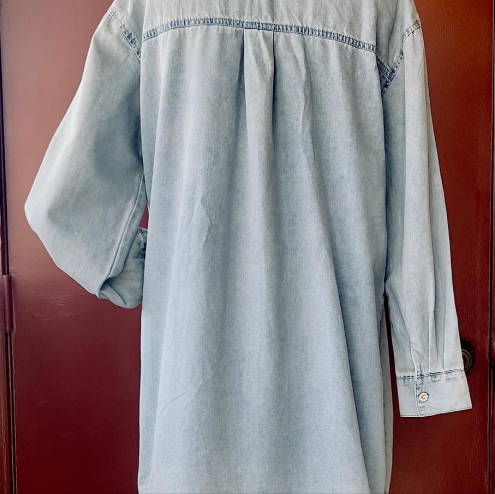 Vintage-Inspired Rhinestone Studded Denim Shirt Dress, Size:M – Statement Piece! - Picture 3 of 4